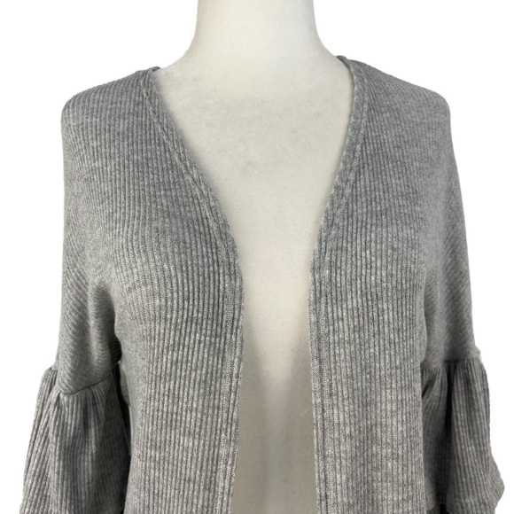 EVERLY RUFFLE SLEEVE OPEN RIBBED WATERFALL CARDIGAGN - Picture 3 of 9